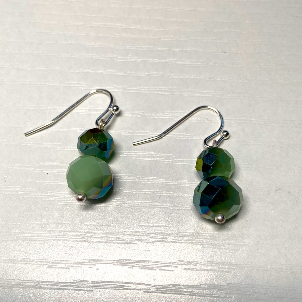 Handmade glass green earrings.
